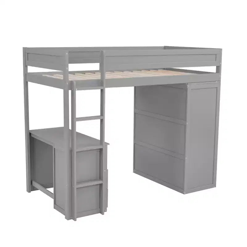 Lit mezzanine en bois avec armoires et bureau 2 tiroirs avec armoire-ModernLuxe