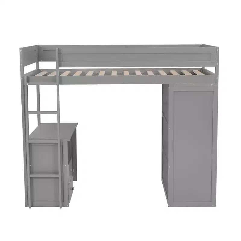 Lit mezzanine en bois avec armoires et bureau 2 tiroirs avec armoire-ModernLuxe