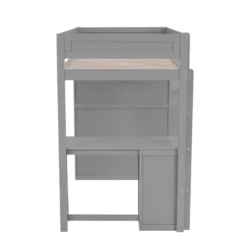 Lit mezzanine en bois avec armoires et bureau 2 tiroirs avec armoire-ModernLuxe