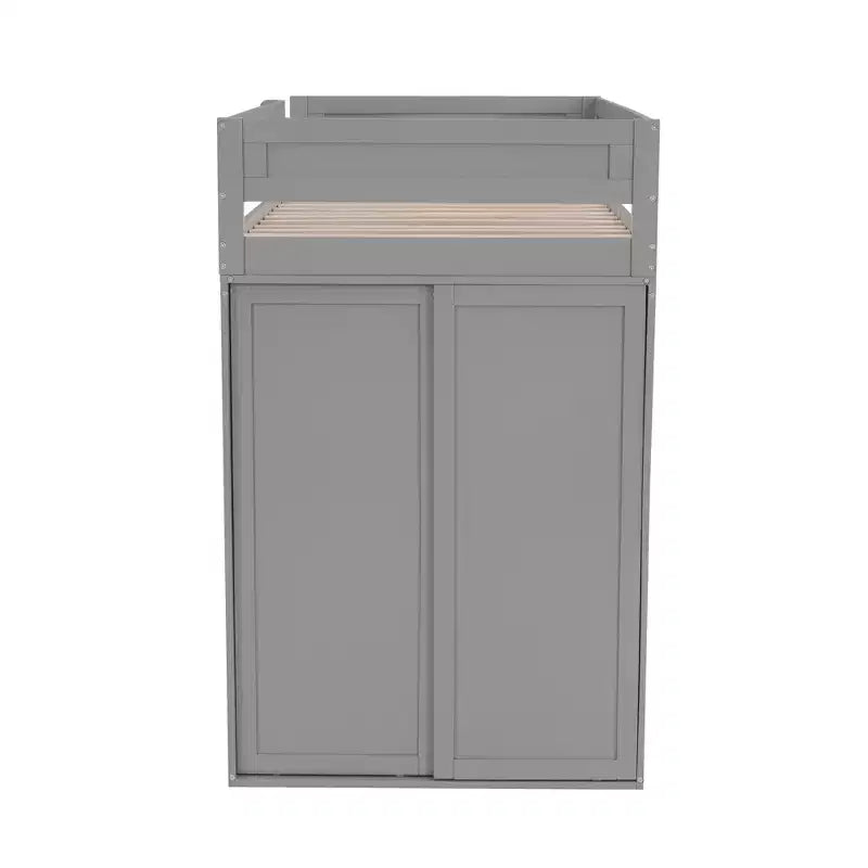 Lit mezzanine en bois avec armoires et bureau 2 tiroirs avec armoire-ModernLuxe