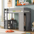 Wood Loft Bed with Wardrobes and 2-Drawer Desk with Cabinet-ModernLuxe