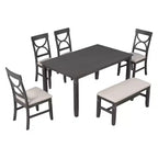 Ensemble de salle à manger en bois de ferme 6 pièces avec table et chaises rembourrées - ModernLuxe