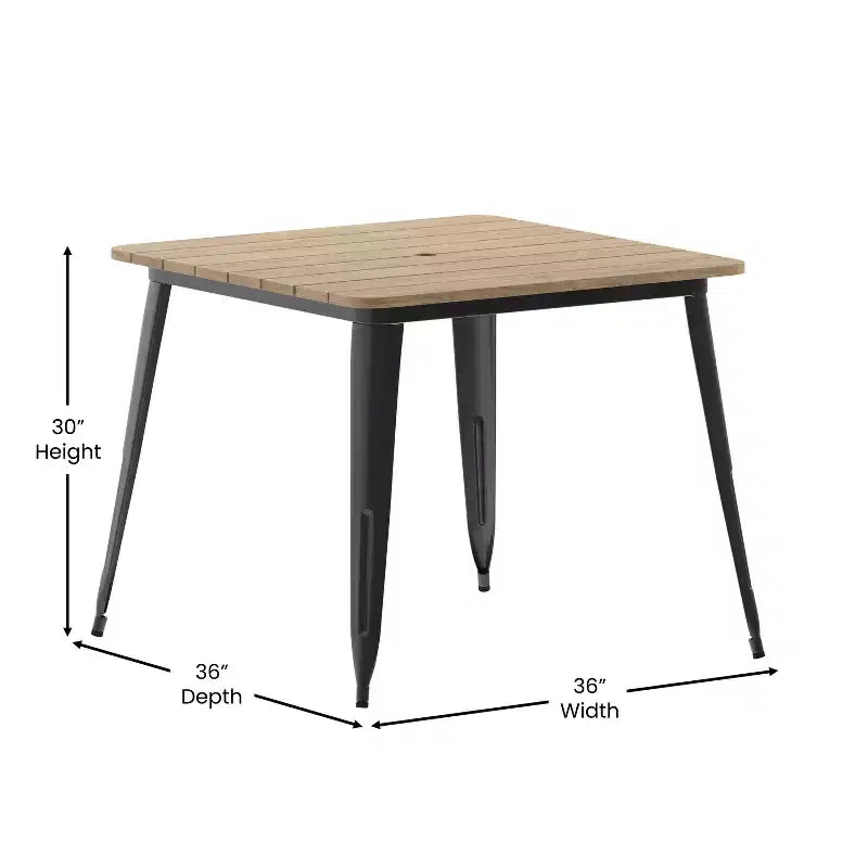Table à manger Merrick Lane intérieure/extérieure avec trou pour parasol, plateau carré de 36 po en poly-résine toutes saisons et base en acier