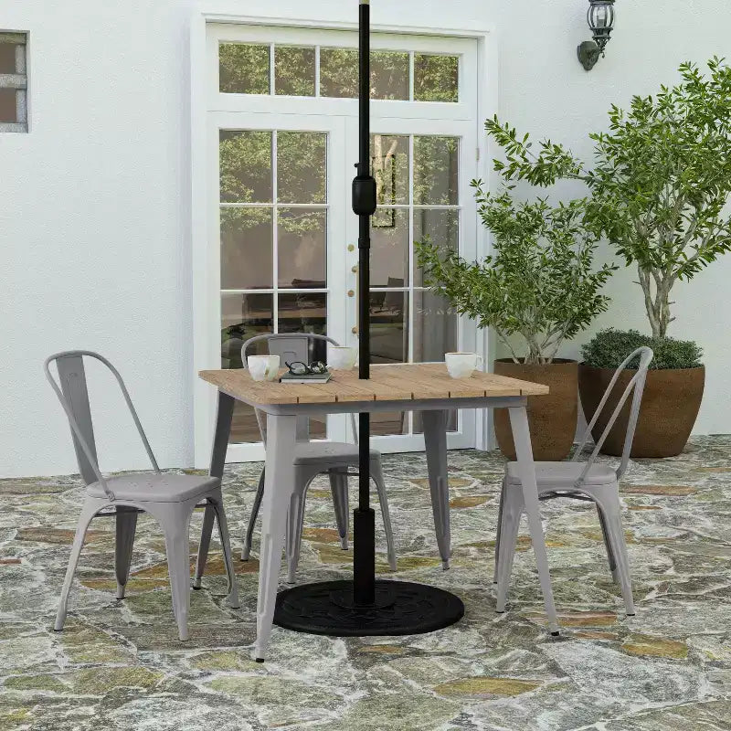 Table à manger Merrick Lane intérieure/extérieure avec trou pour parasol, plateau carré de 36 po en poly-résine toutes saisons et base en acier