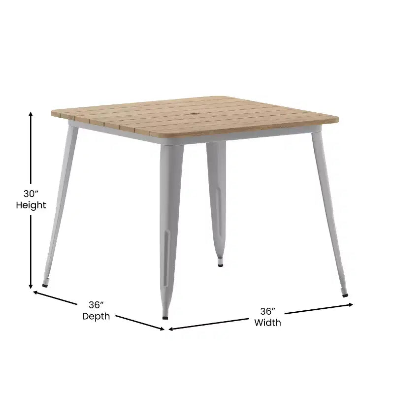 Table à manger Merrick Lane intérieure/extérieure avec trou pour parasol, plateau carré de 36 po en poly-résine toutes saisons et base en acier