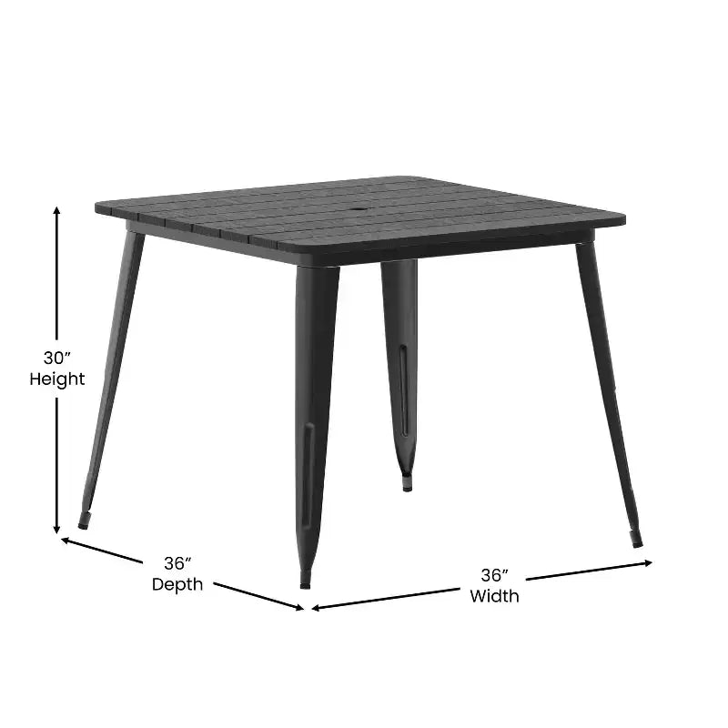 Table à manger Merrick Lane intérieure/extérieure avec trou pour parasol, plateau carré de 36 po en poly-résine toutes saisons et base en acier