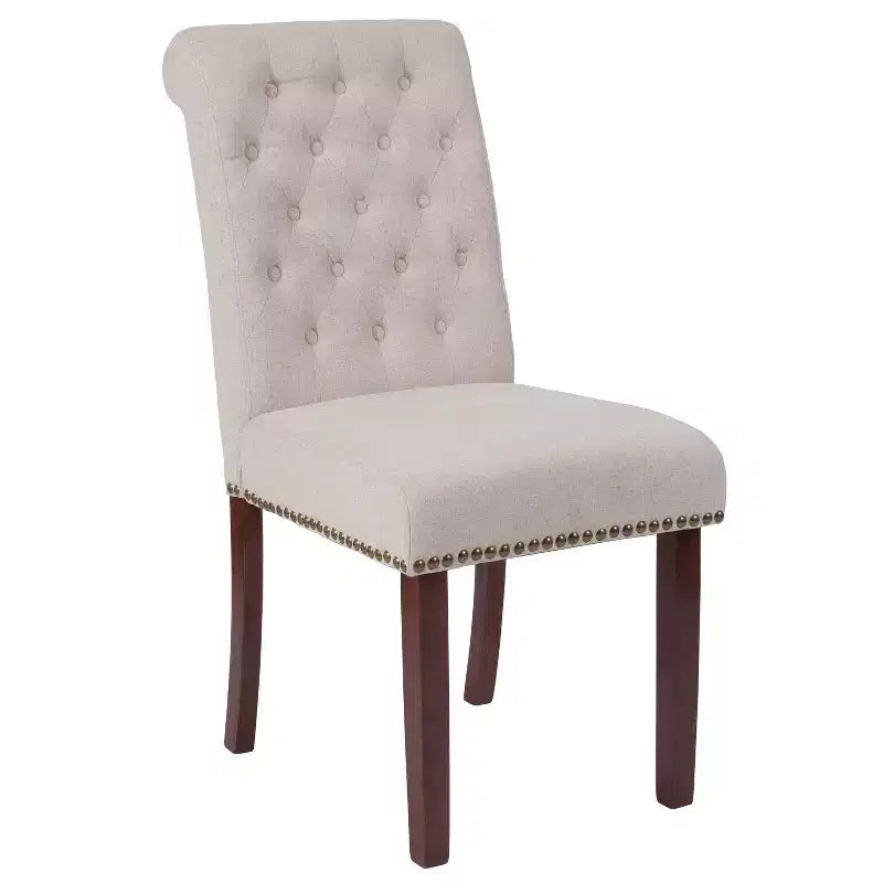 Emma et Oliver Lot de 2 Chaises de Salle à Manger Rembourrées à Dossier Roulé Parson's avec Rivets et Cadre Fini avec Patins en Plastique