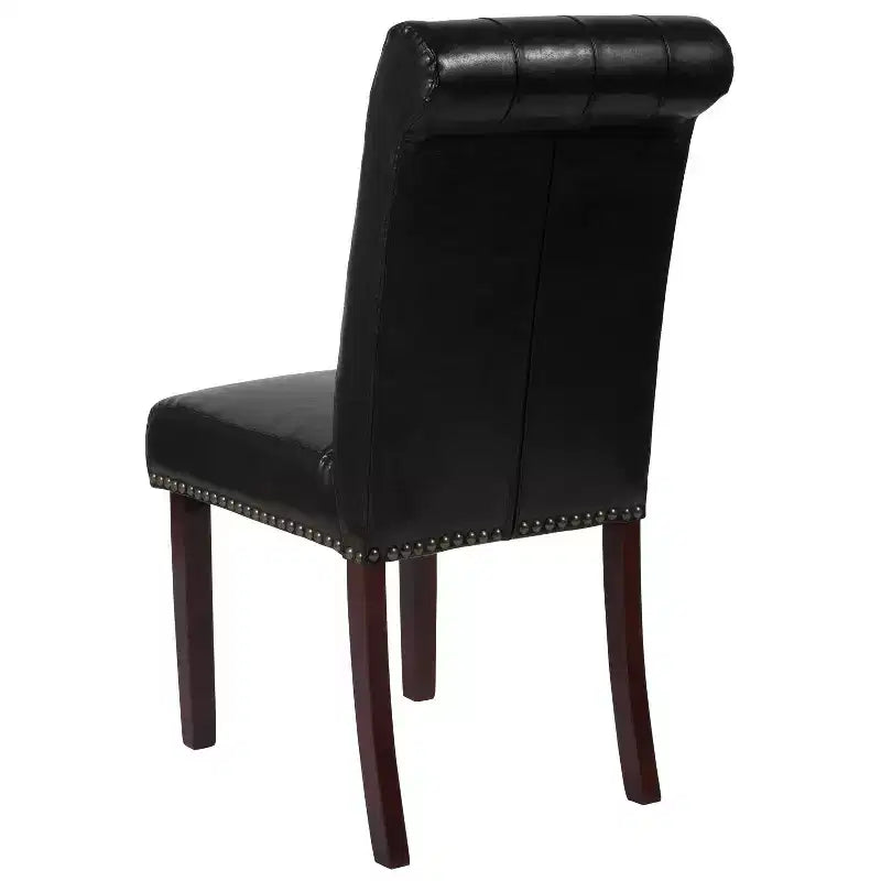 Emma et Oliver Lot de 2 Chaises de Salle à Manger Rembourrées à Dossier Roulé Parson's avec Rivets et Cadre Fini avec Patins en Plastique