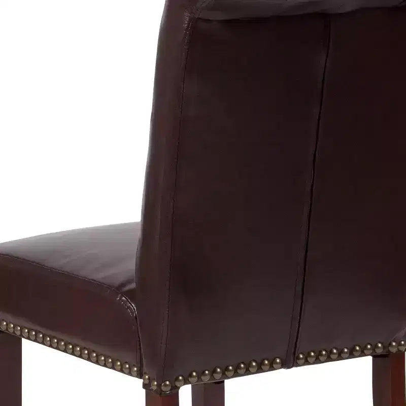 Emma et Oliver Lot de 2 Chaises de Salle à Manger Rembourrées à Dossier Roulé Parson's avec Rivets et Cadre Fini avec Patins en Plastique
