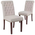 Emma and Oliver 2 PK Upholstered Rolled Back Parson's Chair with Nailhead Trim & Finished Frame with Plastic Floor Glides