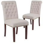 Emma and Oliver 2 PK Upholstered Rolled Back Parson's Chair with Nailhead Trim & Finished Frame with Plastic Floor Glides