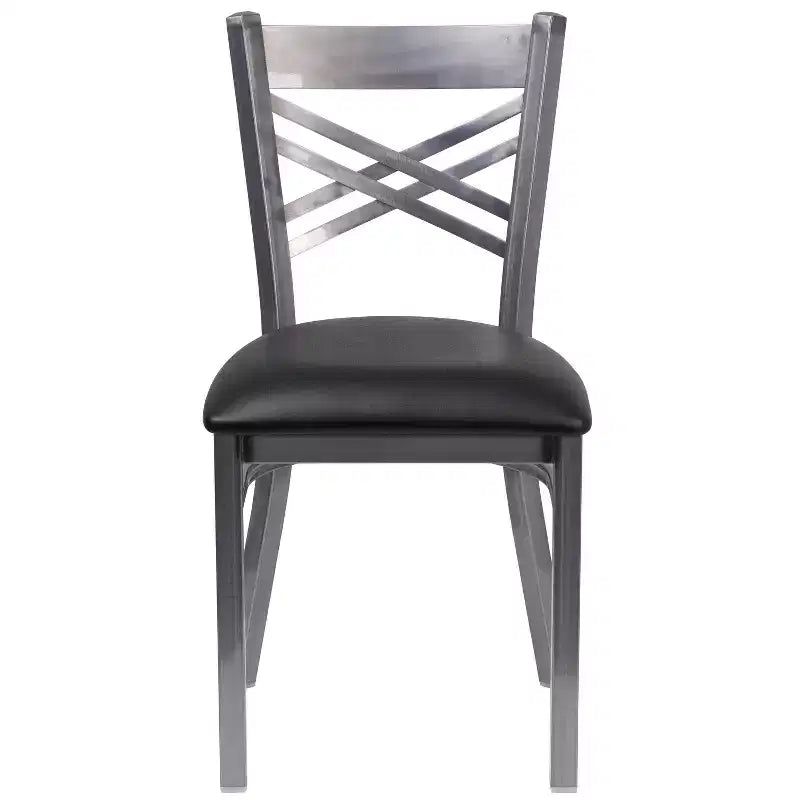 Chaise de restaurant en métal à dossier en X, recouverte d'un revêtement transparent, lot de 2, par Emma et Oliver