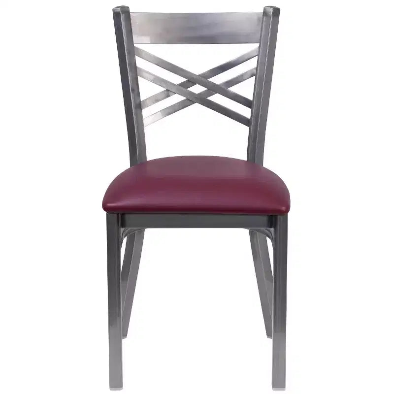 Chaise de restaurant en métal à dossier en X, recouverte d'un revêtement transparent, lot de 2, par Emma et Oliver