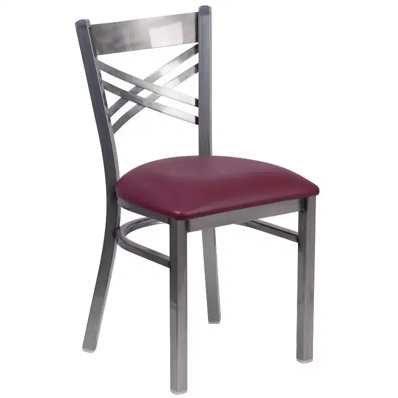 Chaise de restaurant en métal à dossier en X, recouverte d'un revêtement transparent, lot de 2, par Emma et Oliver