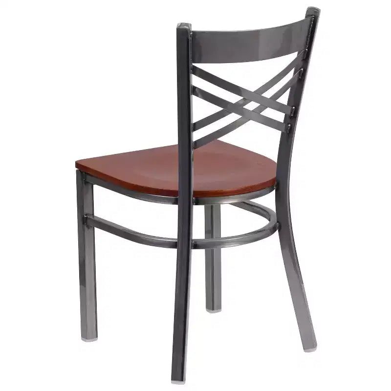 Chaise de restaurant en métal à dossier en X, recouverte d'un revêtement transparent, lot de 2, par Emma et Oliver
