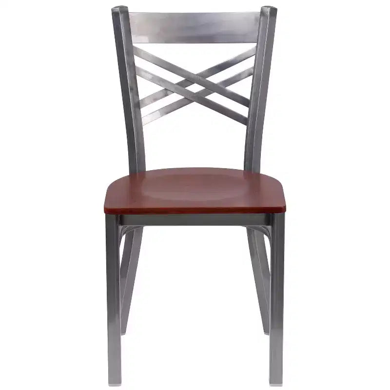 Chaise de restaurant en métal à dossier en X, recouverte d'un revêtement transparent, lot de 2, par Emma et Oliver