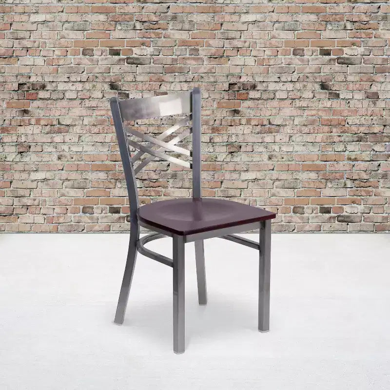 Chaise de restaurant en métal à dossier en X, recouverte d'un revêtement transparent, lot de 2, par Emma et Oliver