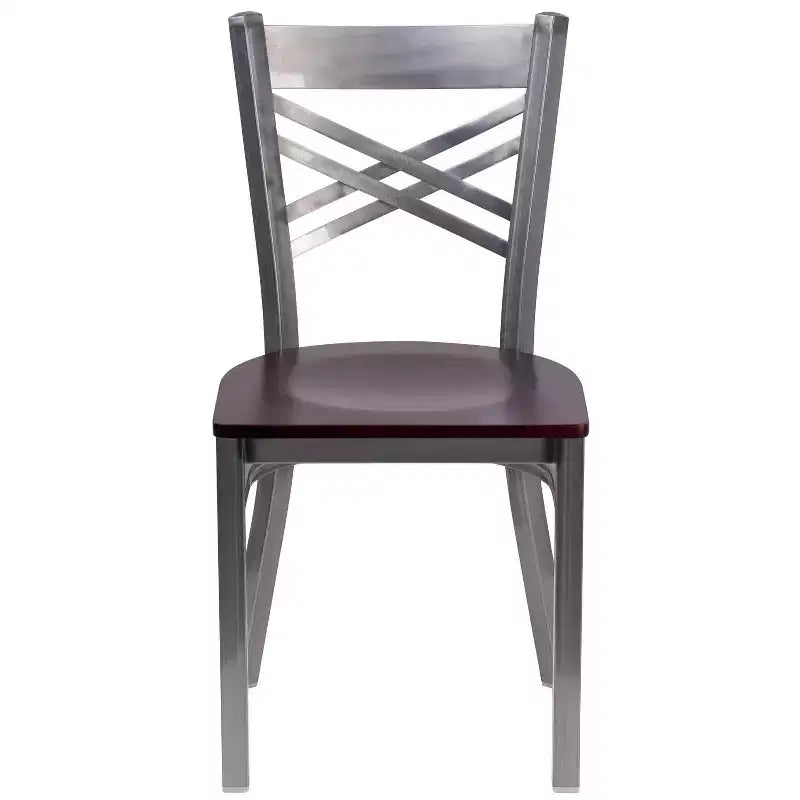 Chaise de restaurant en métal à dossier en X, recouverte d'un revêtement transparent, lot de 2, par Emma et Oliver