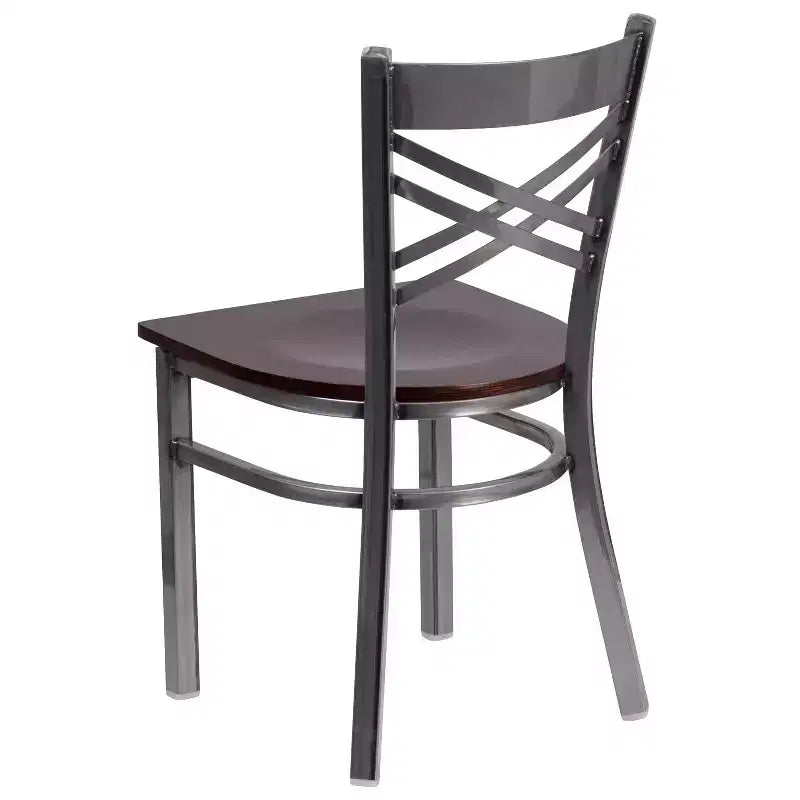 Chaise de restaurant en métal à dossier en X, recouverte d'un revêtement transparent, lot de 2, par Emma et Oliver