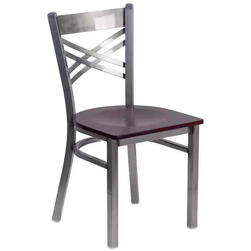 Chaise de restaurant en métal à dossier en X, recouverte d'un revêtement transparent, lot de 2, par Emma et Oliver