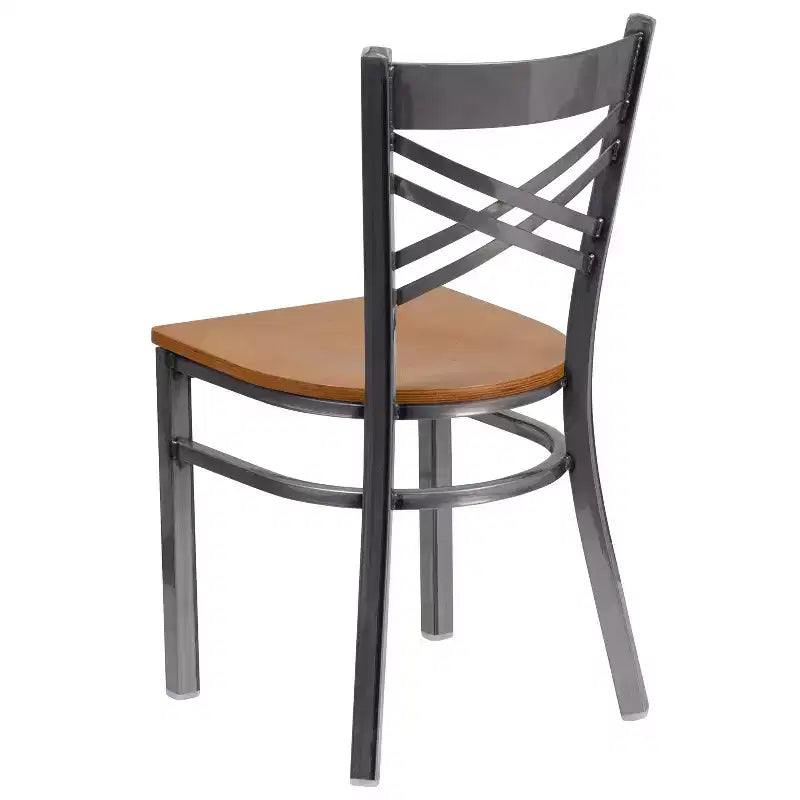 Chaise de restaurant en métal à dossier en X, recouverte d'un revêtement transparent, lot de 2, par Emma et Oliver