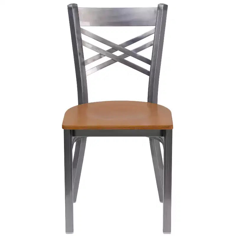 Chaise de restaurant en métal à dossier en X, recouverte d'un revêtement transparent, lot de 2, par Emma et Oliver