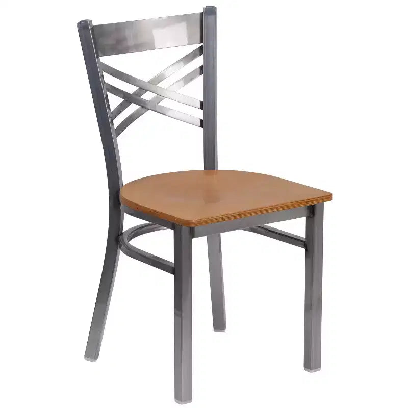 Chaise de restaurant en métal à dossier en X, recouverte d'un revêtement transparent, lot de 2, par Emma et Oliver