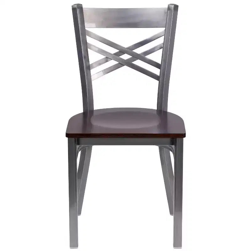 Chaise de restaurant en métal à dossier en X, recouverte d'un revêtement transparent, lot de 2, par Emma et Oliver
