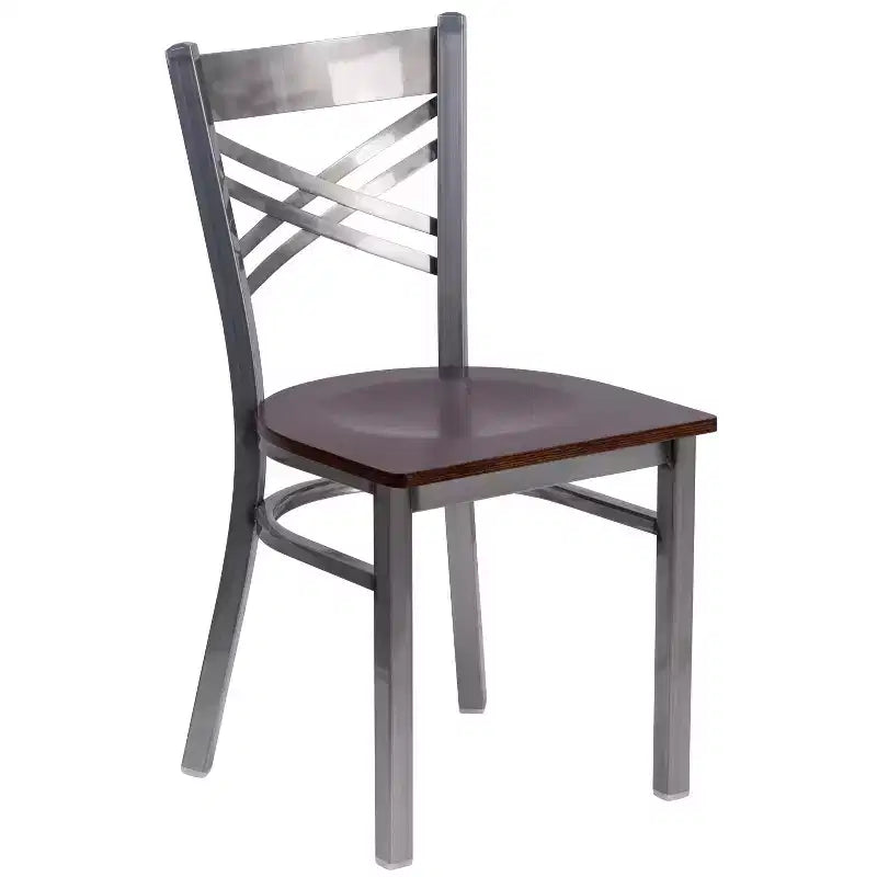 Chaise de restaurant en métal à dossier en X, recouverte d'un revêtement transparent, lot de 2, par Emma et Oliver