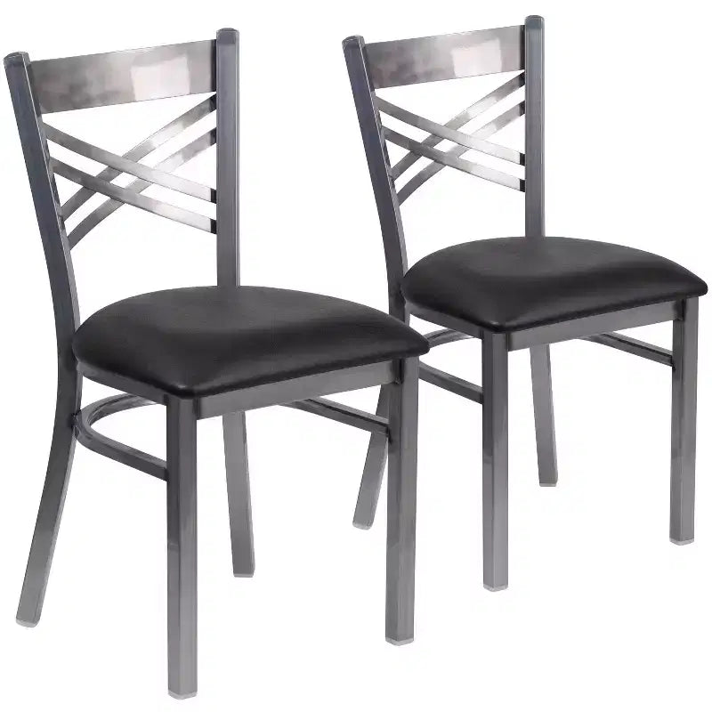 Chaise de restaurant en métal à dossier en X, recouverte d'un revêtement transparent, lot de 2, par Emma et Oliver