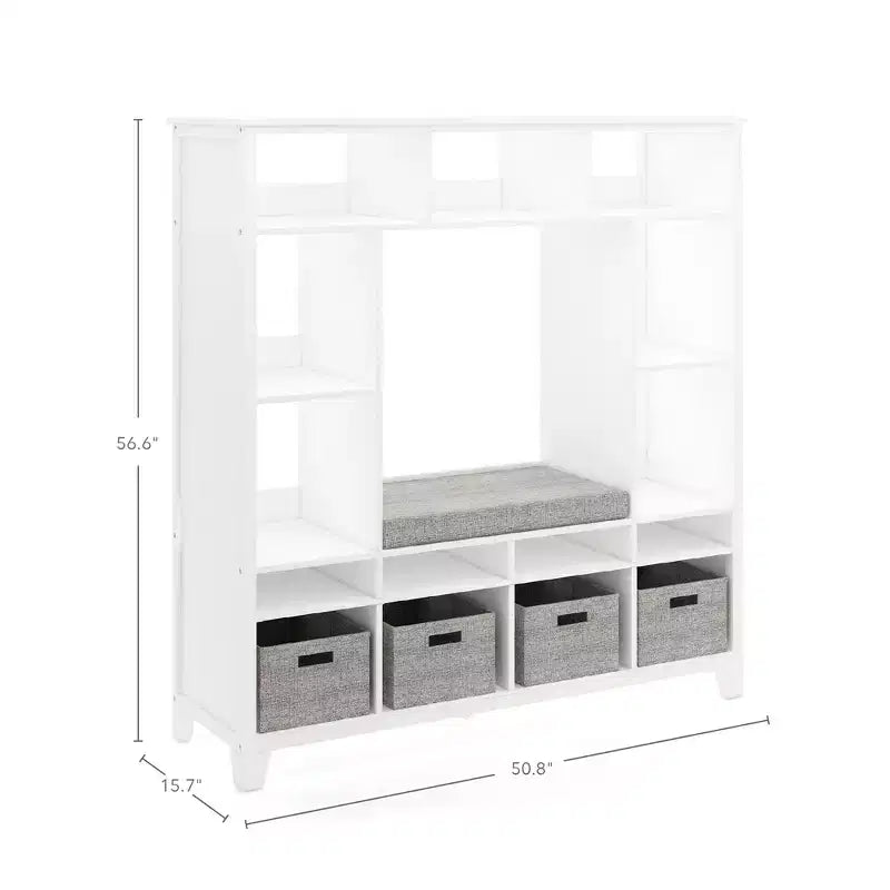 Étagère de rangement pour enfants Martha Stewart : Étagère à livres et organiseur de jouets en bois pour chambre d'enfant avec banc de lecture et bacs de rangement en tissu