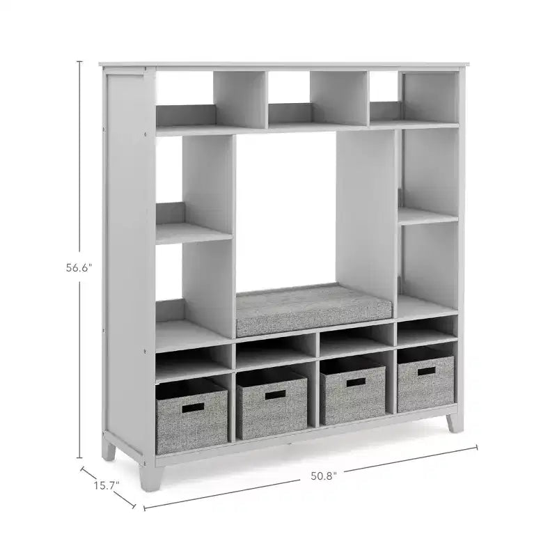 Étagère de rangement pour enfants Martha Stewart : Étagère à livres et organiseur de jouets en bois pour chambre d'enfant avec banc de lecture et bacs de rangement en tissu