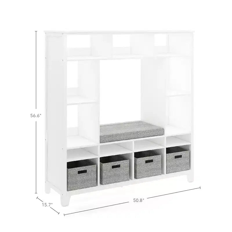 Étagère de rangement pour enfants Martha Stewart : Étagère à livres et organiseur de jouets en bois pour chambre d'enfant avec banc de lecture et bacs de rangement en tissu