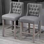 Tabourets de bar HOMCOM, chaises de salle à manger sans accoudoirs rembourrées à dossier capitonné avec pieds en bois d'hévéa, lot de 4, gris