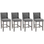 Tabourets de bar HOMCOM, chaises de salle à manger sans accoudoirs rembourrées à dossier capitonné avec pieds en bois d'hévéa, lot de 4, gris