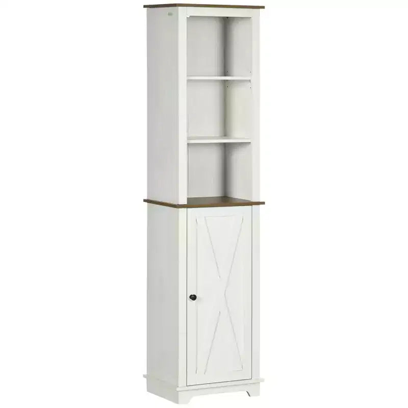 kleankin Slim Bathroom Storage Cabinet with Open Shelves & Cupboard, Freestanding Linen Tower Tall Skinny Bathroom Storage Cabinet Door Shelves, White