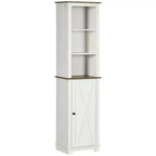 kleankin Slim Bathroom Storage Cabinet with Open Shelves & Cupboard, Freestanding Linen Tower Tall Skinny Bathroom Storage Cabinet Door Shelves, White