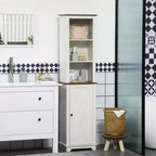 kleankin Meuble de rangement de salle de bain fin avec étagères ouvertes et placard, Colonne de salle de bain haute et étroite autoportante avec porte et étagères, Blanc