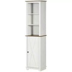 kleankin Meuble de rangement de salle de bain fin avec étagères ouvertes et placard, Colonne de salle de bain haute et étroite autoportante avec porte et étagères, Blanc