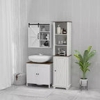 kleankin Meuble de rangement de salle de bain fin avec étagères ouvertes et placard, Colonne de salle de bain haute et étroite autoportante avec porte et étagères, Blanc