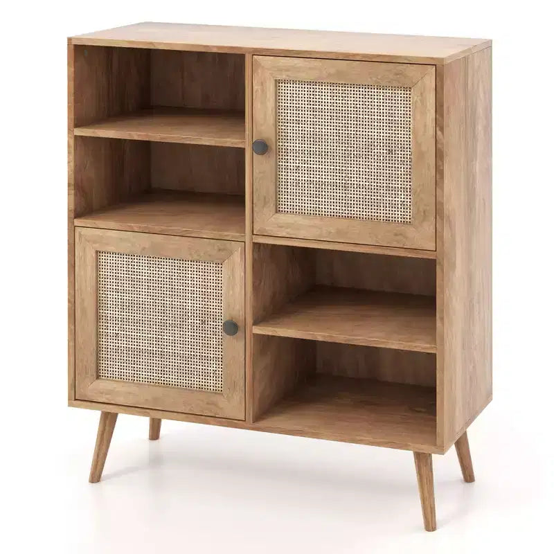 Buffet en rotin Costway, meuble d'appoint avec portes, casiers et étagères, pour bar à café
