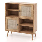Buffet en rotin Costway, meuble d'appoint avec portes, casiers et étagères, pour bar à café