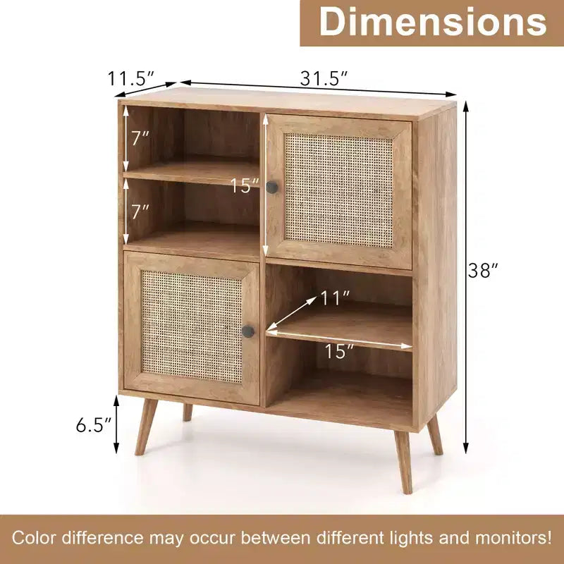Buffet en rotin Costway, meuble d'appoint avec portes, casiers et étagères, pour bar à café