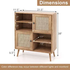 Buffet en rotin Costway, meuble d'appoint avec portes, casiers et étagères, pour bar à café