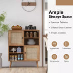 Buffet en rotin Costway, meuble d'appoint avec portes, casiers et étagères, pour bar à café