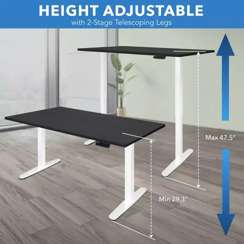 Bureau assis-debout électrique Mount-It! avec plateau – Blanc/Noir
