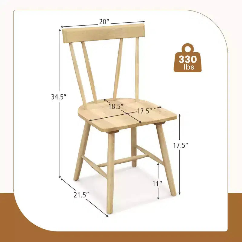 Costway Lot de 2 chaises de salle à manger Windsor sans accoudoirs en bois massif de caoutchouc Noir/Blanc/Naturel