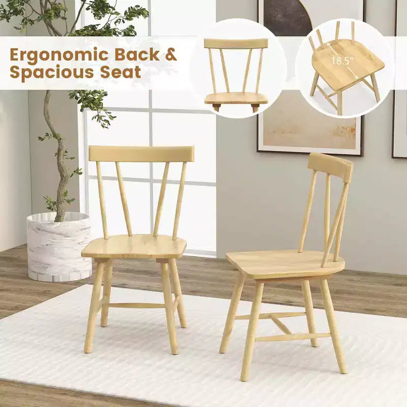 Costway Lot de 2 chaises de salle à manger Windsor sans accoudoirs en bois massif de caoutchouc Noir/Blanc/Naturel