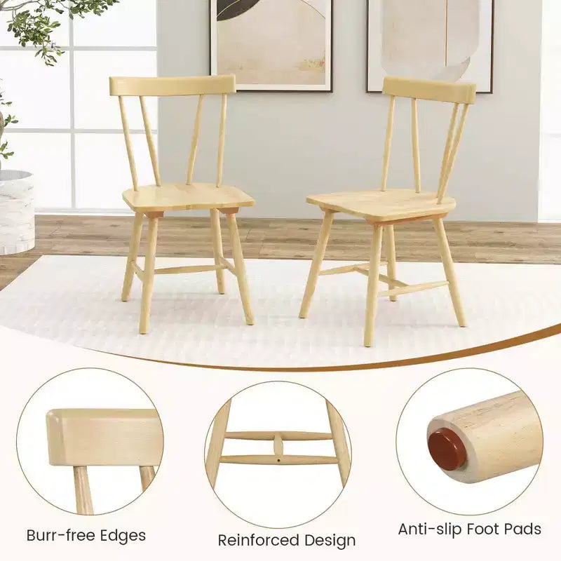 Costway Lot de 2 chaises de salle à manger Windsor sans accoudoirs en bois massif de caoutchouc Noir/Blanc/Naturel