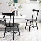 Costway Lot de 2 chaises de salle à manger Windsor sans accoudoirs en bois massif de caoutchouc Noir/Blanc/Naturel